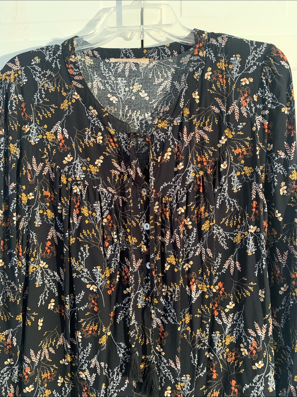 My Danielle Floral Button-Front Long-Sleeve Tunic Blouse